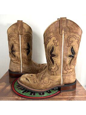 Laredo Spellbound Studded Square Toe Womens Cowboy Boots + Box 7.5 EUC